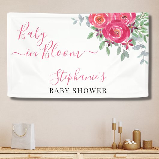 Pink Floral Baby Dusche Banner