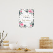 Pink Floral Baby Dusche Begrüßungszeichen Poster (Küche)