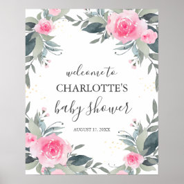 Pink Floral Baby Dusche Begrüßungszeichen Poster