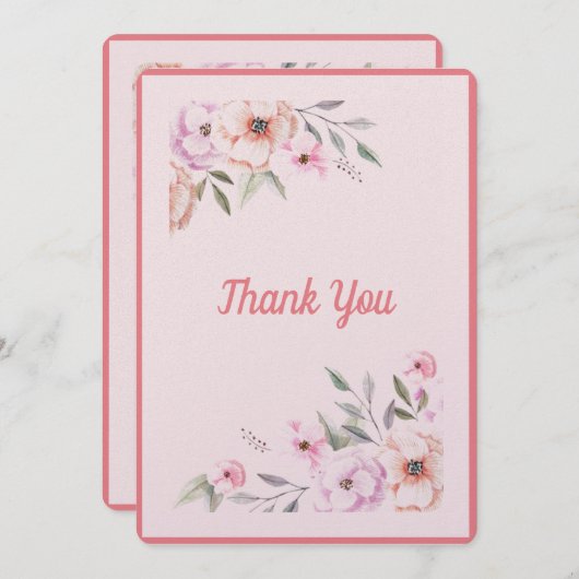 Pink Floral Baby Dusche Dankeskarte (Vorne/Hinten)