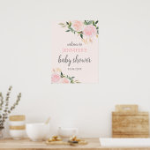 Pink Floral Baby Dusche Empfang Poster (Küche)