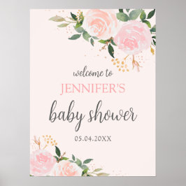 Pink Floral Baby Dusche Empfang Poster