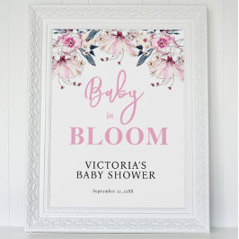 Pink Floral Baby Dusche Empfang Poster