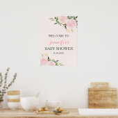 Pink Floral Baby Dusche Empfang Poster (Küche)