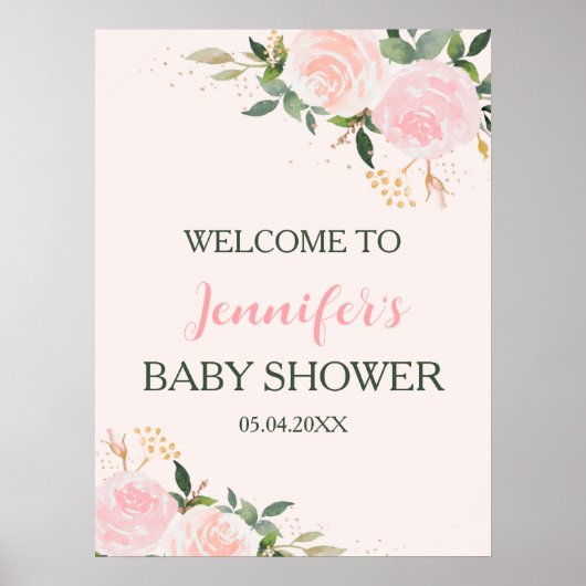 Pink Floral Baby Dusche Empfang Poster (Vorne)