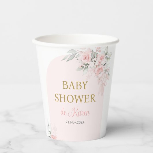 Pink Floral Baby Dusche Mädchen Pappbecher (Vorderseite)