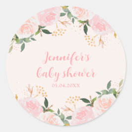 Pink Floral Baby Dusche Runder Aufkleber