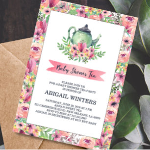 Pink Floral Baby Dusche Tee Party Einladung