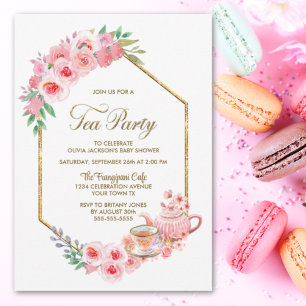 Pink Floral Baby Dusche Tee Party Einladung