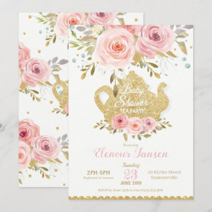 Pink Floral Baby Dusche Tee Party Einladung Girl