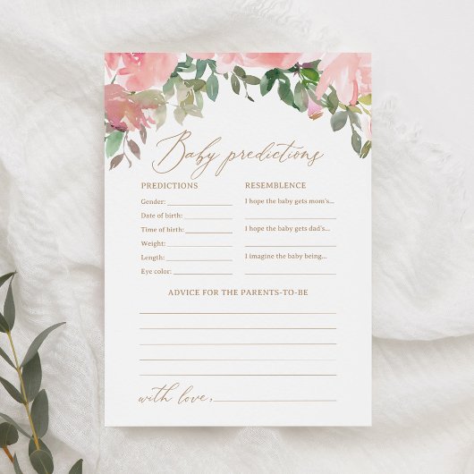 Pink Floral Baby Dusche Vorhersagen und Ratschläge Einladung