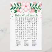 Pink Floral Baby Dusche Word Search Game (Vorderseite)