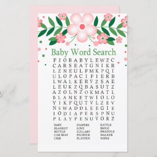 Pink Floral Baby Dusche Word Search Game