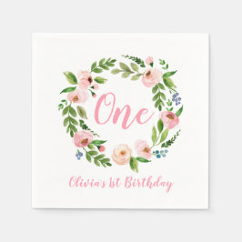 Pink Floral Baby Girl 1. Geburtstag Party Napkin Serviette