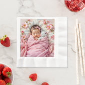 Pink Floral Baby Girl and White Kitten Serviette (Beispiel)