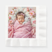 Pink Floral Baby Girl and White Kitten Serviette (Vorderseite)