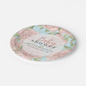Pink Floral Baby Girl Dusche Botanischer Pinsel Ro Pappteller (Schrägansicht)