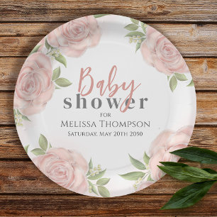 Pink Floral Baby Girl Dusche Pappteller