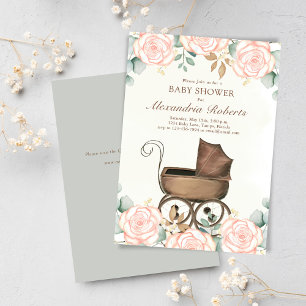Pink Floral Baby Girl Dusche Vorlage Vintag