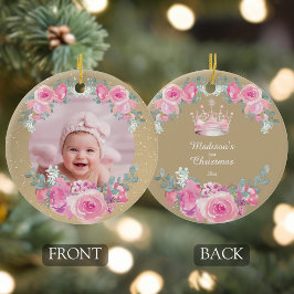 Pink Floral Baby Girl First Christmas Keramik Ornament