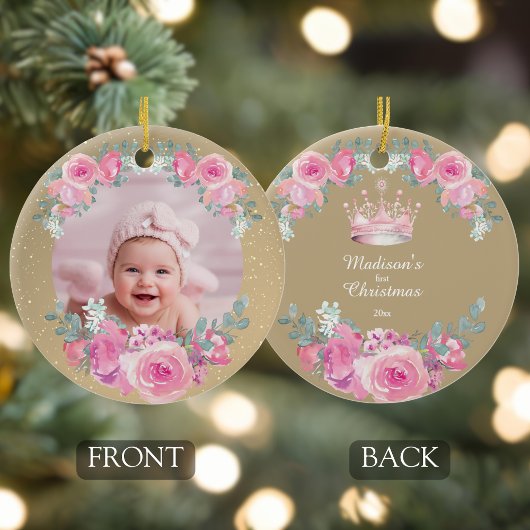 Pink Floral Baby Girl First Christmas Keramik Ornament