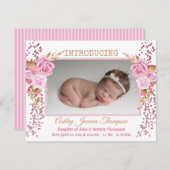 Pink Floral Baby Girl Foto Geburtsankündigung Ankündigung (Vorne/Hinten)