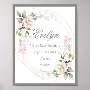 Pink Floral Baby Girl Geburtshinweis Poster