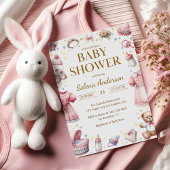 Pink Floral Baby Girl Shower Invitation with Toys Einladung