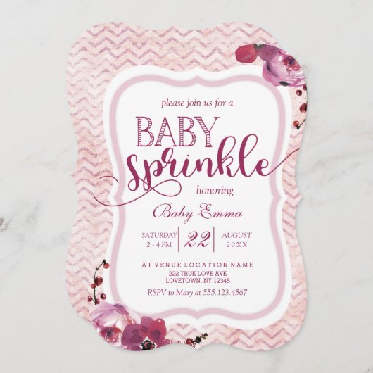 Pink Floral Baby Girl Sprinkle Dusche Einladung (Vorne/Hinten)