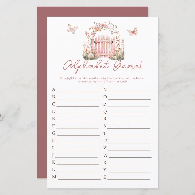 Pink Floral Baby in Bloom Baby Dusche Alphabet (Vorne/Hinten)