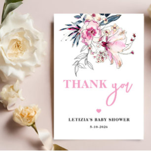 Pink Floral Baby in Bloom Baby Dusche Dankeskarte