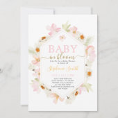 Pink Floral Baby in Bloom Baby Dusche Einladung (Vorderseite)