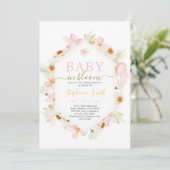 Pink Floral Baby in Bloom Baby Dusche Einladung (Stehend Vorderseite)