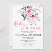 Pink Floral Baby in Bloom Baby Dusche Einladung (Vorderseite)