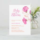Pink Floral Baby in Bloom Baby Dusche Einladung (Stehend Vorderseite)
