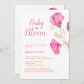 Pink Floral Baby in Bloom Baby Dusche Einladung (Vorne/Hinten)