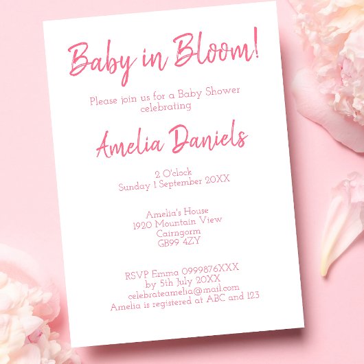 Pink Floral Baby in Bloom Baby Dusche Einladung