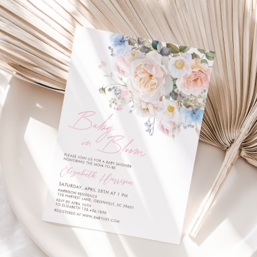 Pink Floral Baby in Bloom Baby Dusche Einladung