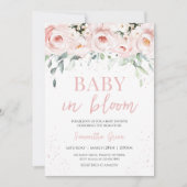 Pink Floral Baby in Bloom Baby Dusche Einladung (Vorderseite)