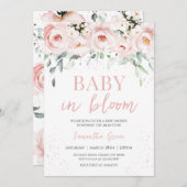 Pink Floral Baby in Bloom Baby Dusche Einladung (Vorne/Hinten)