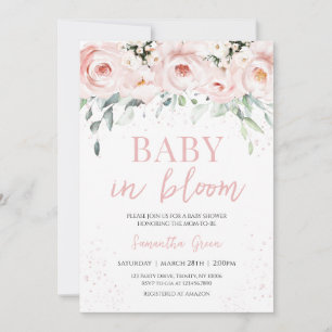 Pink Floral Baby in Bloom Baby Dusche Einladung