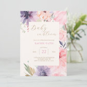 Pink Floral Baby in Bloom Baby Dusche Einladung (Stehend Vorderseite)