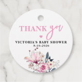 Pink Floral Baby in Bloom Baby Dusche Geschenkanhänger (Vorderseite)