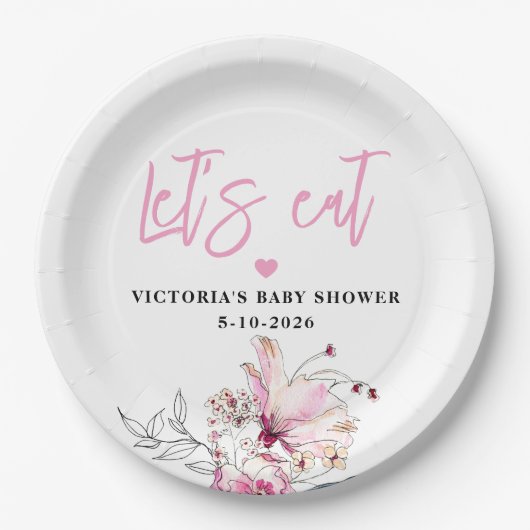 Pink Floral Baby in Bloom Baby Dusche Pappteller (Vorderseite)