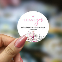 Pink Floral Baby in Bloom Baby Dusche Runder Aufkleber