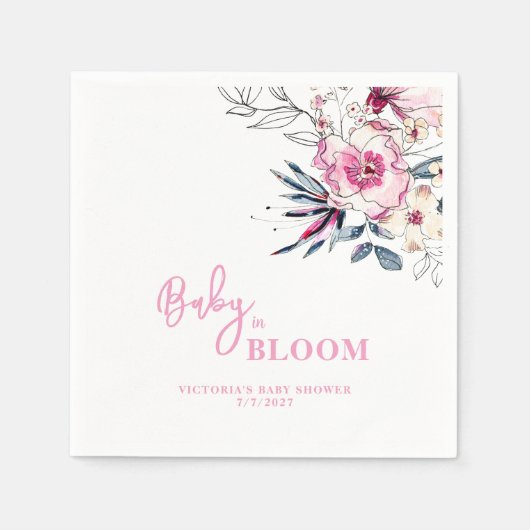 Pink Floral Baby in Bloom Baby Dusche Serviette (Vorderseite)