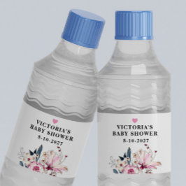 Pink Floral Baby in Bloom Baby Dusche Wasserflaschenetikett