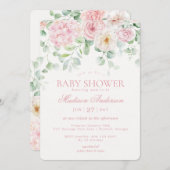 Pink Floral Baby in Bloom Hydrangea Babydusche Einladung (Vorne/Hinten)