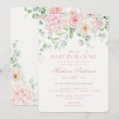 Pink Floral Baby in Bloom Hydrangea Babydusche Einladung (Vorne/Hinten)