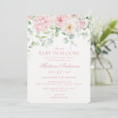 Pink Floral Baby in Bloom Hydrangea Babydusche Einladung (Stehend Vorderseite)